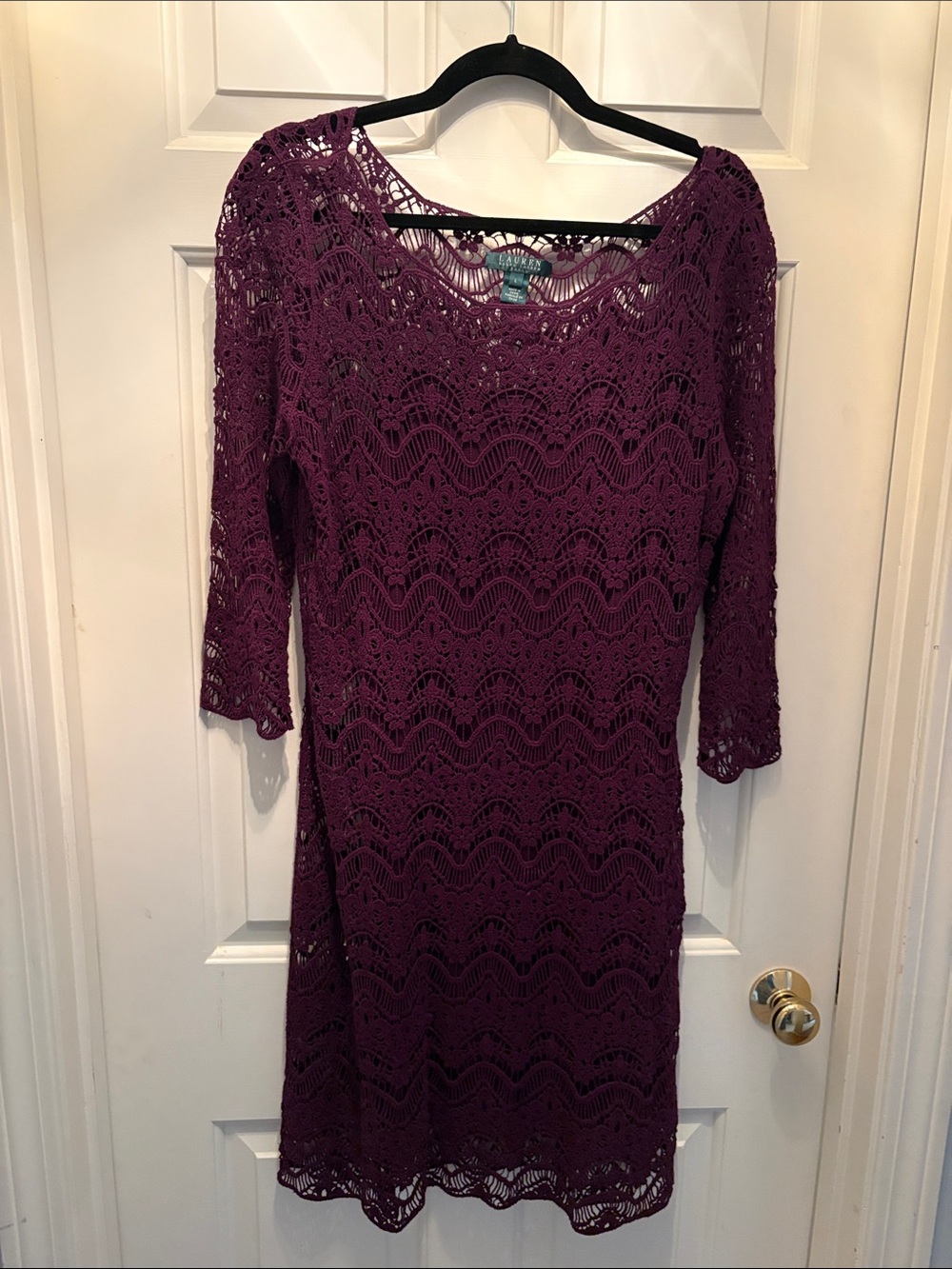Lauren Ralph Lauren Plum Crochet Lace Long Sleeve Dress
